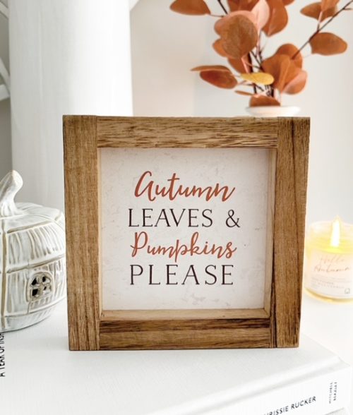 Adorable small Autum leaves wooden framed plaque