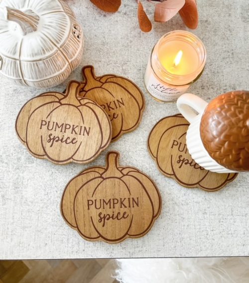 Set of 4 wooden pumpkin coasters