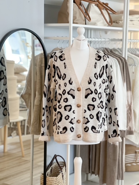 Chunky knit leopard print cardigan Perfectly Lovely Interiors