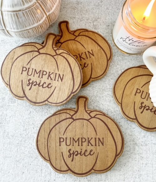 Set of 4 wooden pumpkin coasters - Image 3