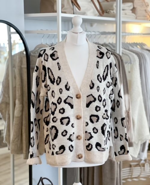 Chunky knit leopard print cardigan - Image 2