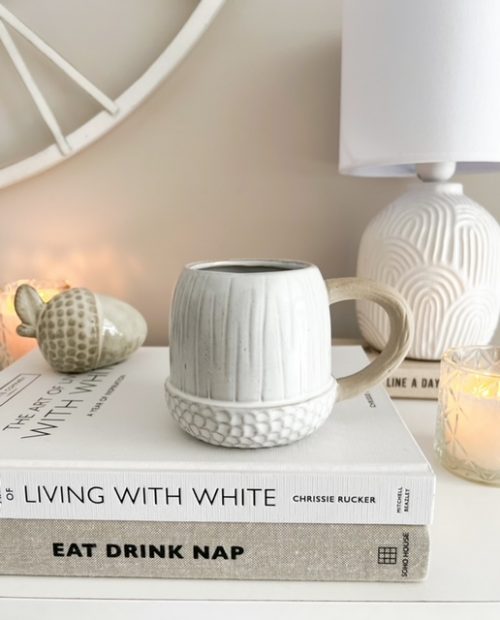 Beautiful ceramic acorn mug in a natural finish