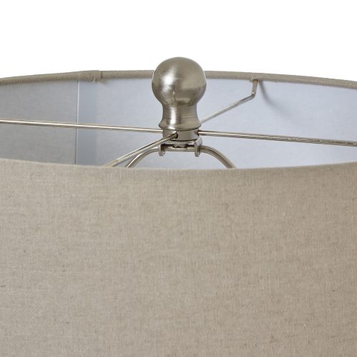White Beaded Ceramic Lamp With Linen Shade - Image 5