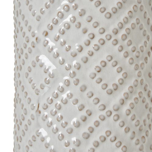 White Beaded Ceramic Lamp With Linen Shade - Image 2