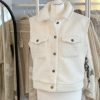 Off white boucle gilet with up collar and pockets - Image 2