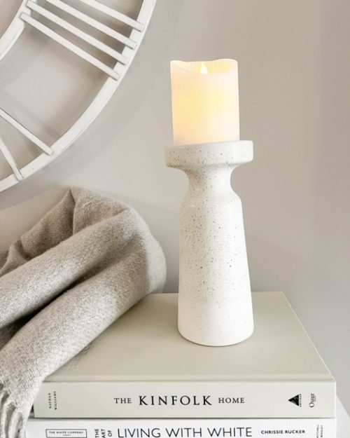 Two tone speckled finish chunky pillar candle holder