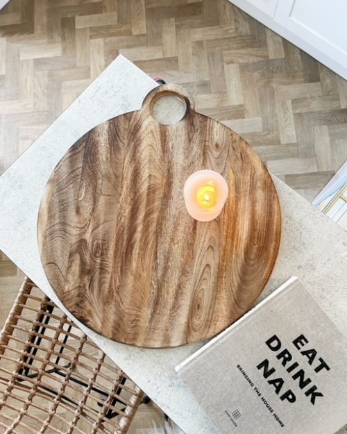 Very large oversized ring handle round wooden board