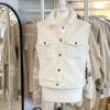 Off white boucle gilet with up collar and pockets