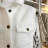 Off white boucle gilet with up collar and pockets - Image 4