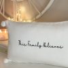 'This family believes' white pompom cushion - Image 2