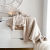 Large soft fluffy taupe pompom throw/blanket