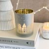Silver glass festive village candle holder