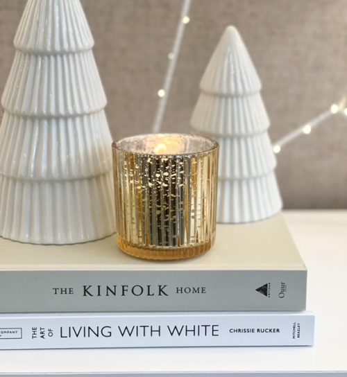 Beautiful mercury glass scented candle jar