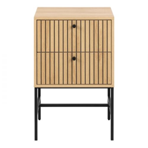 Albany 2 Drawer Bedside Table in Oak with Black Legs - Image 2