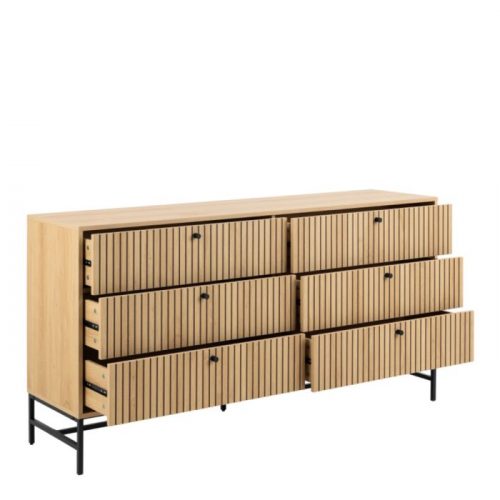 Albany Wide Chest of 6 Drawers in Oak with Black Legs - Image 4
