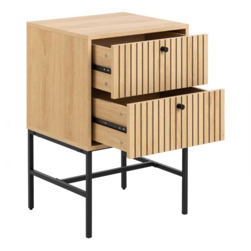 Albany 2 Drawer Bedside Table in Oak with Black Legs - Image 4