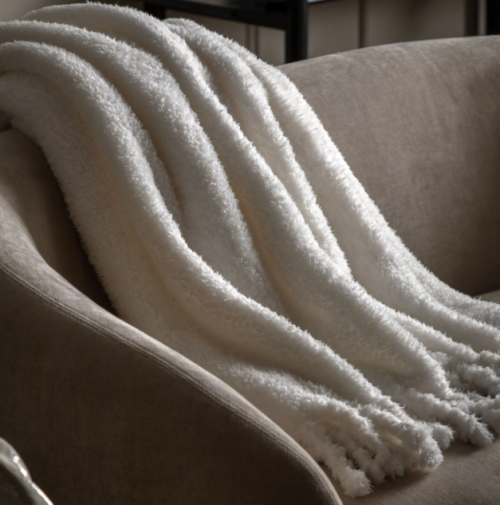 Plain Fringe Teddy Throw Natural