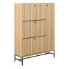 Albany Shoe Cabinet 3 Flip Down Doors 1 Pull Open Door in Oak with Black Legs