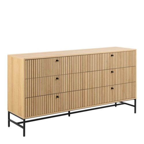 Albany Wide Chest of 6 Drawers in Oak with Black Legs