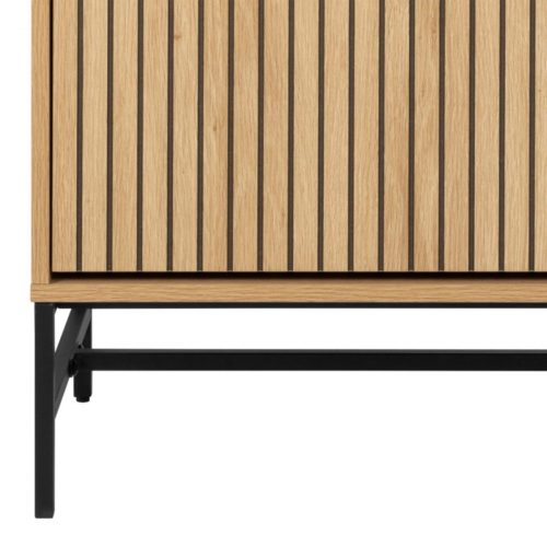 Albany Shoe Cabinet 3 Flip Down Doors 1 Pull Open Door in Oak with Black Legs - Image 9