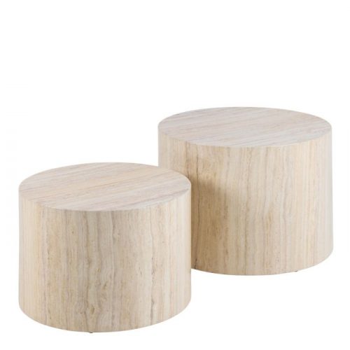 Dice Round Coffee Table Set in Light Travertine Effect - Image 2