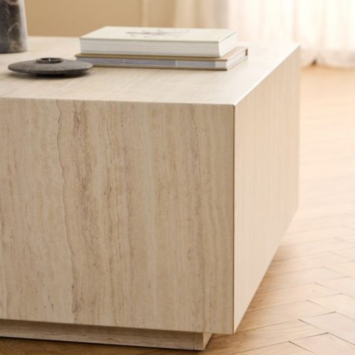 Dice Square Coffee Table in Light Travertine Effect - Image 3
