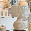 White wash bulbous wicker lamp with natural shade