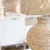 White wash bulbous wicker lamp with natural shade - Image 3