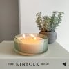 Triple wick green glass scented candle