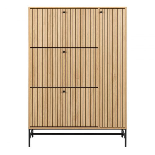 Albany Shoe Cabinet 3 Flip Down Doors 1 Pull Open Door in Oak with Black Legs - Image 2