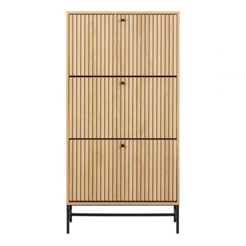 Albany Shoe Cabinet 3 Flip Down Doors in Oak with Black Legs - Image 4