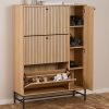 Albany Shoe Cabinet 3 Flip Down Doors 1 Pull Open Door in Oak with Black Legs - Image 6