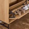 Albany Shoe Cabinet 3 Flip Down Doors 1 Pull Open Door in Oak with Black Legs - Image 8