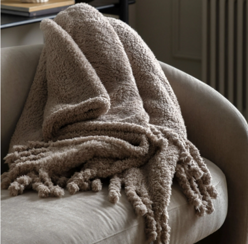 Fringed Teddy Throw - Taupe