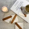 Set of four marble and wood stripe coasters