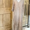 Leaf print 3/4 length sleeve dress - mocha