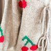 Knitted tie front cardigan with cherries - Stone - Image 3
