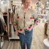 Knitted tie front cardigan with cherries - Stone - Image 5