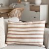 Woven stripe cotton cushion in terracotta
