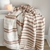 Woven stripe cotton bedspread/throw/blanket in terracotta