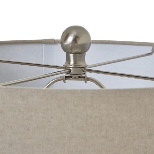 Squat White Beaded Ceramic Lamp With Linen Shade - Image 3
