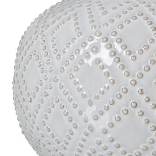Squat White Beaded Ceramic Lamp With Linen Shade - Image 2