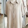 Oversized short sleeve shirt in taupe. - Image 4