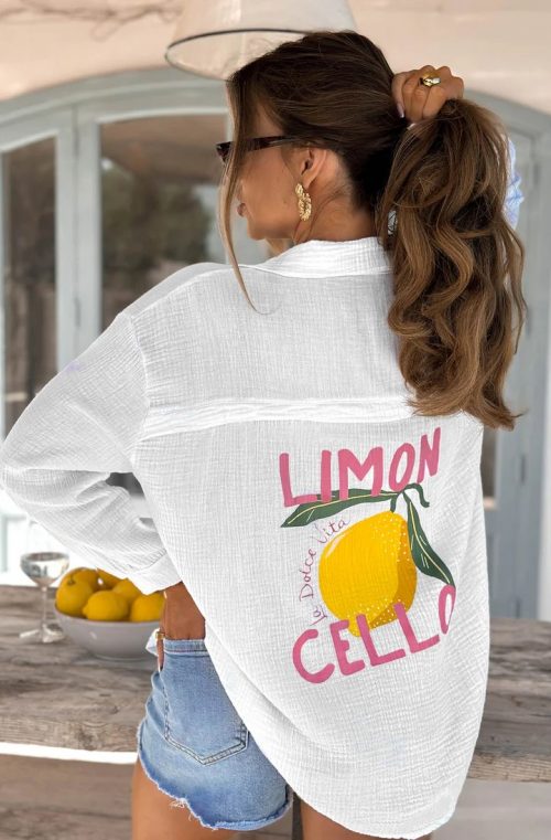 'Limon Cello' white cotton button shirt - Image 4