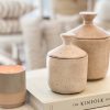 Taupe stoneware lidded jar - Image 3