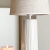 Textured base ceramic lamp with beige linen shade - Image 2