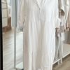 Subtle embroidered linen and cotton dress in off white