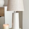 Textured base ceramic lamp with beige linen shade - Image 4