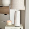 Textured base ceramic lamp with beige linen shade - Image 3