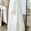 Subtle embroidered linen and cotton dress in off white - Image 3
